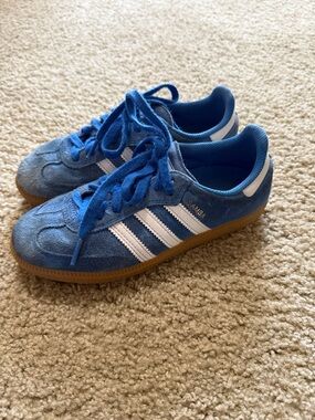 adidas Kids Samba Suede Sneakers in Blue with White Stripes